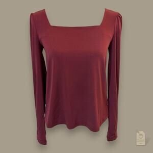 Banana Republic Factory Dark Cherry Crepe Square Neck Top & Button Cuffs